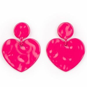 Paparazzi "Just a Little Crush" Pink Metal Heart 1.5 inch Earrings